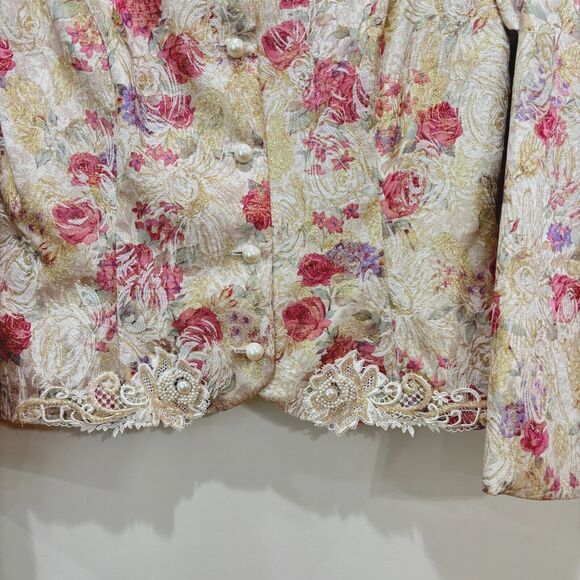 Vintage Talbots Jessica McClintock Floral Lace Jacket 14 Pearl Jacquard Lace 80s - Picture 2 of 13